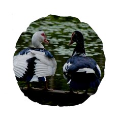 Muscovy Ducks At The Pond Standard 15  Premium Round Cushions by IIPhotographyAndDesigns