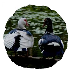 Muscovy Ducks At The Pond Large 18  Premium Round Cushions by IIPhotographyAndDesigns