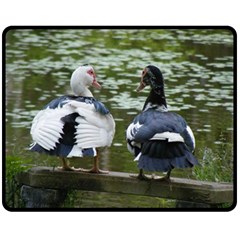 Muscovy Ducks At The Pond Double Sided Fleece Blanket (medium)  by IIPhotographyAndDesigns