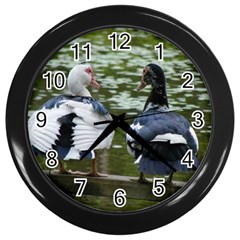 Muscovy Ducks At The Pond Wall Clock (black) by IIPhotographyAndDesigns