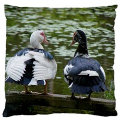 Muscovy Ducks At The Pond Large Flano Cushion Case (one Side) by IIPhotographyAndDesigns