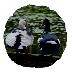 Muscovy Ducks At The Pond Large 18  Premium Flano Round Cushions by IIPhotographyAndDesigns