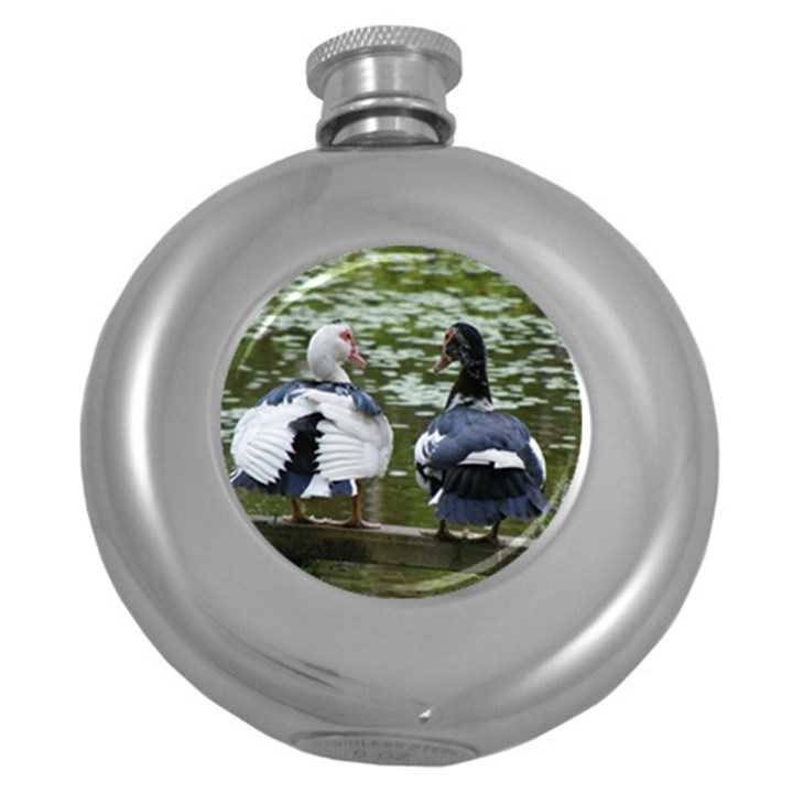 Muscovy Ducks at the Pond Round Hip Flask (5 oz)