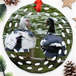 Muscovy Ducks at the Pond Round Filigree Ornament (Two Sides) Front