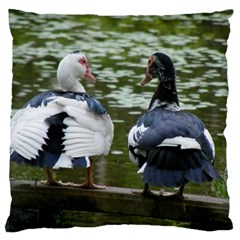 Muscovy Ducks At The Pond Large Cushion Case (one Side) by IIPhotographyAndDesigns