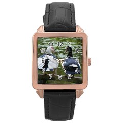 Muscovy Ducks At The Pond Rose Gold Leather Watch  by IIPhotographyAndDesigns