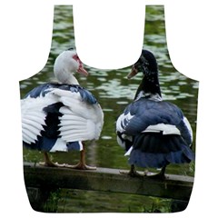 Muscovy Ducks At The Pond Full Print Recycle Bags (l)  by IIPhotographyAndDesigns