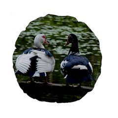 Muscovy Ducks At The Pond Standard 15  Premium Flano Round Cushions by IIPhotographyAndDesigns