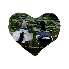 Muscovy Ducks At The Pond Standard 16  Premium Flano Heart Shape Cushions by IIPhotographyAndDesigns