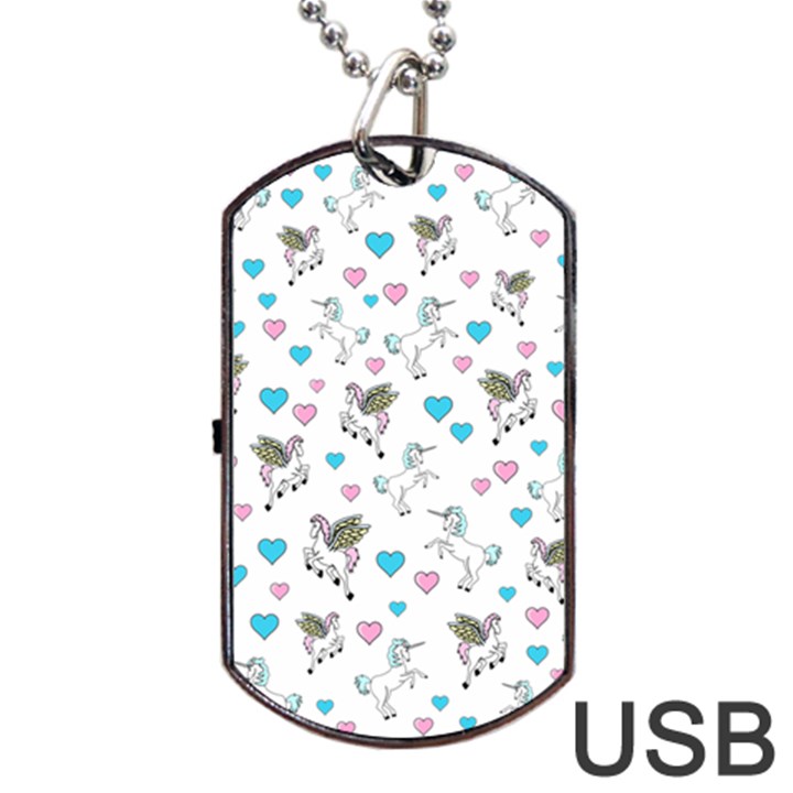 Unicorn, Pegasus and Hearts Dog Tag USB Flash (Two Sides)