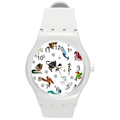 Dundgeon And Dragons Dice And Creatures Round Plastic Sport Watch (m) by IIPhotographyAndDesigns