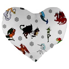 Dundgeon And Dragons Dice And Creatures Large 19  Premium Heart Shape Cushions by IIPhotographyAndDesigns