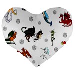 Dundgeon and Dragons Dice and Creatures Large 19  Premium Flano Heart Shape Cushions Back