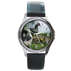 Muscovy Family Round Metal Watch by IIPhotographyAndDesigns