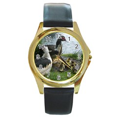 Muscovy Family Round Gold Metal Watch by IIPhotographyAndDesigns