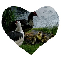 Muscovy Family Large 19  Premium Flano Heart Shape Cushions by IIPhotographyAndDesigns