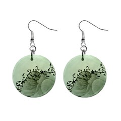 Elegant, Decorative Floral Design In Soft Green Colors Mini Button Earrings by FantasyWorld7