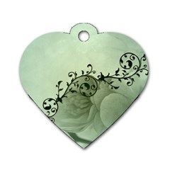 Elegant, Decorative Floral Design In Soft Green Colors Dog Tag Heart (one Side) by FantasyWorld7