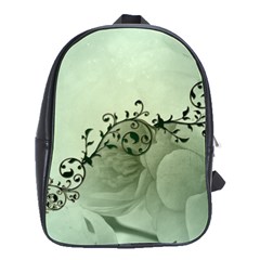 Elegant, Decorative Floral Design In Soft Green Colors School Bag (large) by FantasyWorld7