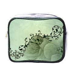 Elegant, Decorative Floral Design In Soft Green Colors Mini Toiletries Bags by FantasyWorld7