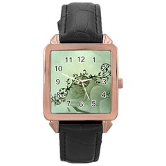 Elegant, Decorative Floral Design In Soft Green Colors Rose Gold Leather Watch  by FantasyWorld7