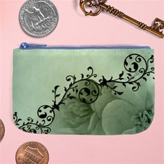 Elegant, Decorative Floral Design In Soft Green Colors Large Coin Purse by FantasyWorld7