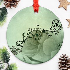 Elegant, Decorative Floral Design In Soft Green Colors Ornament (round) by FantasyWorld7