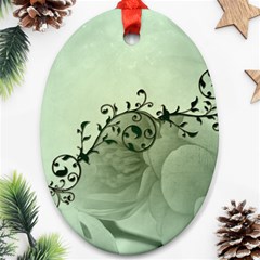 Elegant, Decorative Floral Design In Soft Green Colors Ornament (oval) by FantasyWorld7