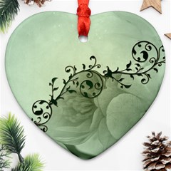 Elegant, Decorative Floral Design In Soft Green Colors Ornament (heart) by FantasyWorld7