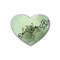 Elegant, Decorative Floral Design In Soft Green Colors Rubber Coaster (heart)  by FantasyWorld7