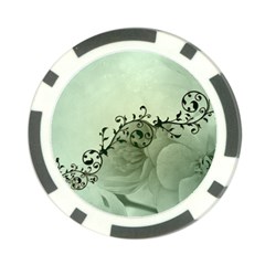 Elegant, Decorative Floral Design In Soft Green Colors Poker Chip Card Guard by FantasyWorld7