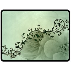 Elegant, Decorative Floral Design In Soft Green Colors Fleece Blanket (large)  by FantasyWorld7