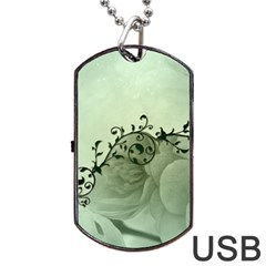 Elegant, Decorative Floral Design In Soft Green Colors Dog Tag Usb Flash (two Sides) by FantasyWorld7