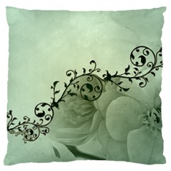 Elegant, Decorative Floral Design In Soft Green Colors Large Flano Cushion Case (one Side) by FantasyWorld7