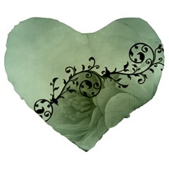 Elegant, Decorative Floral Design In Soft Green Colors Large 19  Premium Flano Heart Shape Cushions by FantasyWorld7