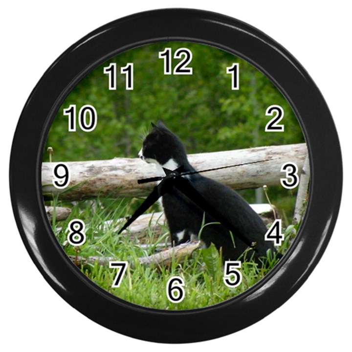 Farm Cat Wall Clock (Black)