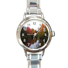 Autumn Pond Round Italian Charm Watch by IIPhotographyAndDesigns