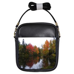 Autumn Pond Girls Sling Bags by IIPhotographyAndDesigns