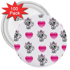 Evil Sweetheart Kitty 3  Buttons (100 Pack)  by IIPhotographyAndDesigns