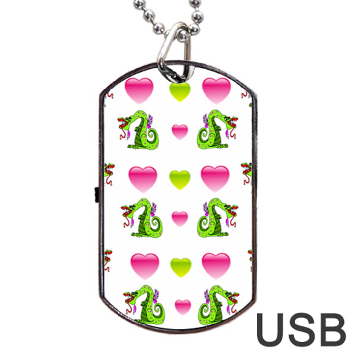 Dragons And Hearts Dog Tag USB Flash (One Side)