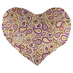 Damascus Image Purple Background Large 19  Premium Heart Shape Cushions by flipstylezfashionsLLC