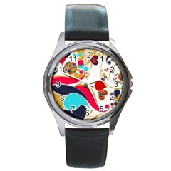 Retro Colorful Colors Splashes Round Metal Watch by flipstylezfashionsLLC