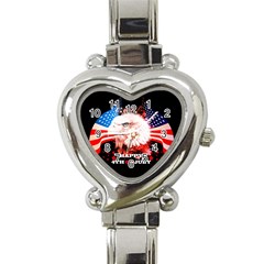 Independence Day, Eagle With Usa Flag Heart Italian Charm Watch by FantasyWorld7