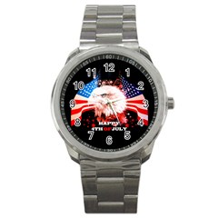 Independence Day, Eagle With Usa Flag Sport Metal Watch by FantasyWorld7