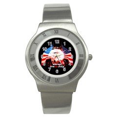 Independence Day, Eagle With Usa Flag Stainless Steel Watch by FantasyWorld7