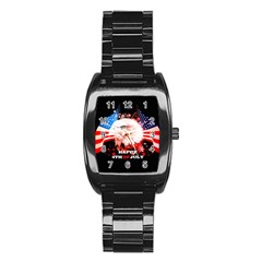 Independence Day, Eagle With Usa Flag Stainless Steel Barrel Watch by FantasyWorld7