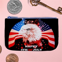 Independence Day, Eagle With Usa Flag Large Coin Purse by FantasyWorld7