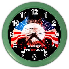 Independence Day, Eagle With Usa Flag Color Wall Clock by FantasyWorld7