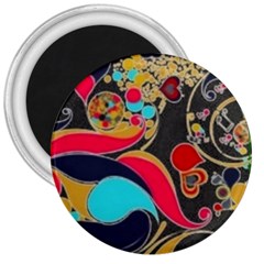 Retro Swirls In Black 3  Magnets by flipstylezfashionsLLC