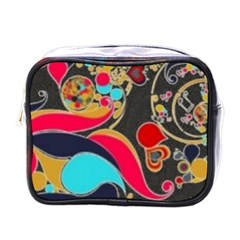 Retro Swirls In Black Mini Toiletries Bags by flipstylezfashionsLLC